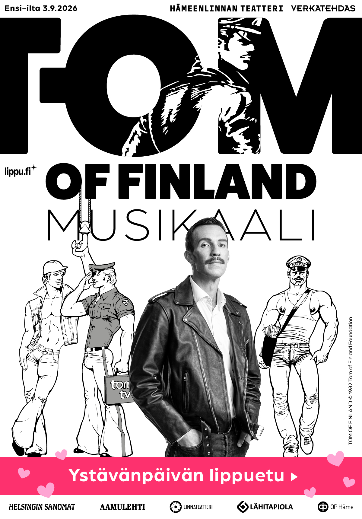 Omatoimiretki Hämeenlinnan verkatehdas, Tom of Finland -musikaali, tarjous voimassa 4 näytökseen 20.2. saakka