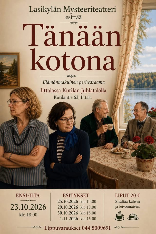 Omatoimiretki Iittalan Lasikylän Mysteeriteatteri, Tänään kotona
